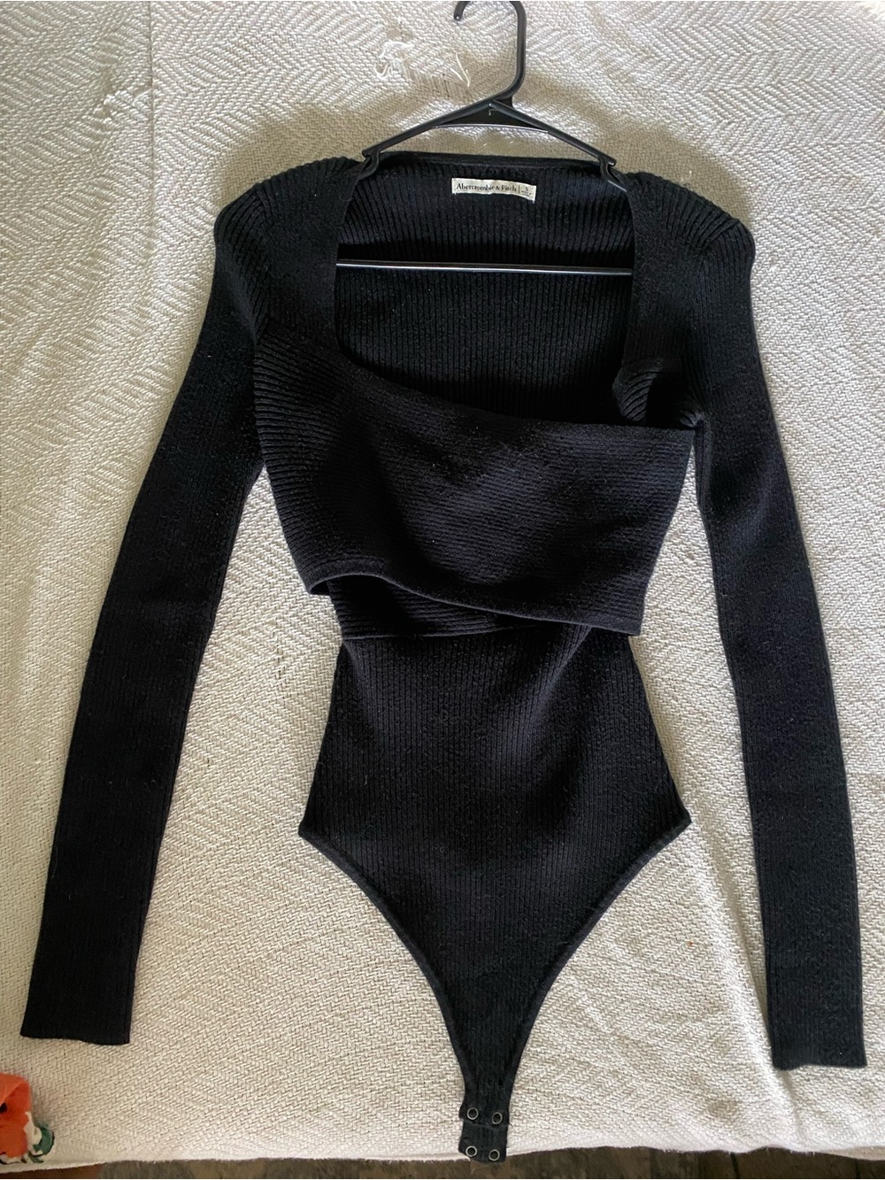 Abercrombie & Fitch Black Ribbed Long-Sleeve Bodysuit